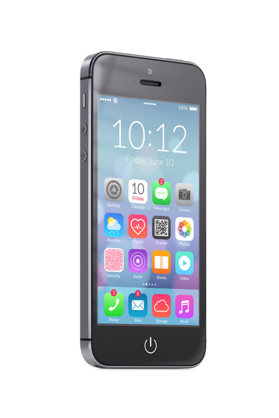 Negro teléfono inteligente móvil moderno con iconos de aplicaciones de colores
  - Foto, imagen