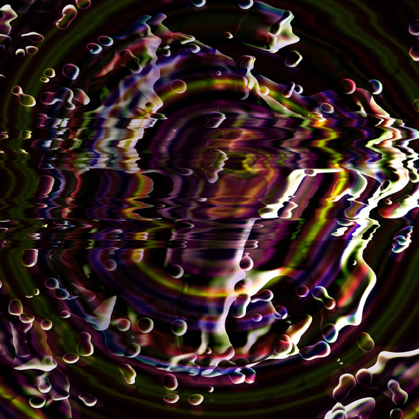 Festivo colorido forma circular 3d render, abstrato partido energia brilho onda, forma dinâmica, líquido espirrando superfície líquida, reflexão metálica, aura esotérica - Foto, Imagem