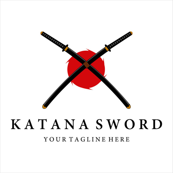 катана меч логотип винтажные векторные иллюстрации дизайн. современный японский меч логотипа катана концепция шаблона эмблемы иллюстрации векторный дизайн - Вектор,изображение