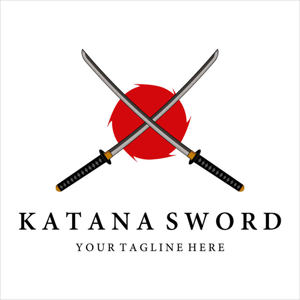 katana zwaard logo vintage vector illustratie ontwerp. modern japans zwaard van katana logo concept sjabloon embleem illustratie vector ontwerp - Vector, afbeelding