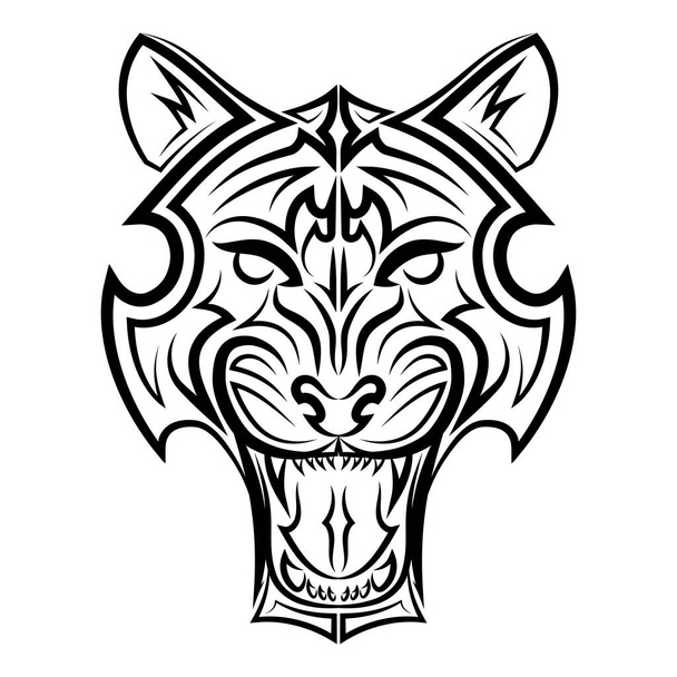 虎の頭の黒と白のラインアート。シンボル、マスコット、アイコン、アバター、タトゥー、 Tシャツデザイン、ロゴ、またはあなたが望むデザインに適しています. - ベクター画像
