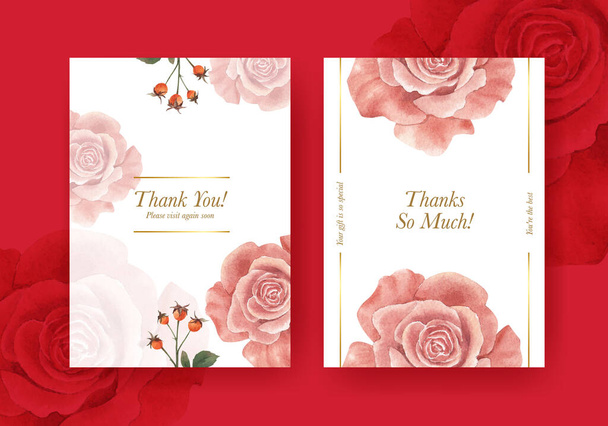Modèle de carte de remerciement avec concept de fleur de printemps, styl aquarelle - Vecteur, image