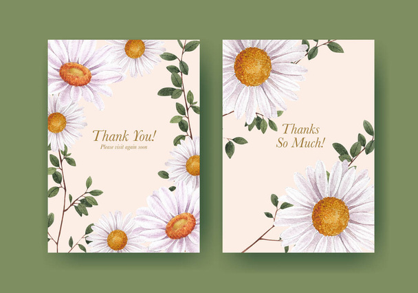 Dank u kaart sjabloon met lente bloem concept, aquarel styl - Vector, afbeelding