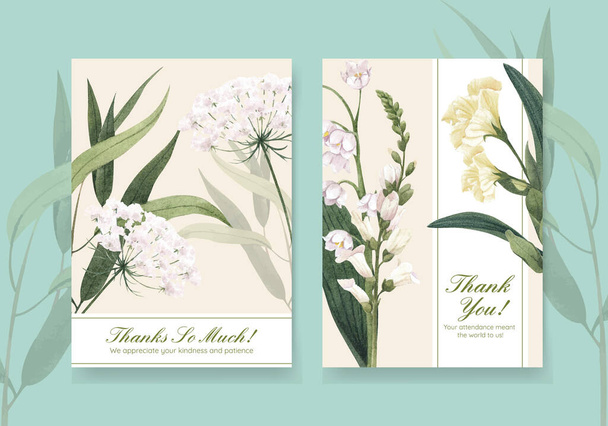 Dankeschön-Kartenvorlage mit Frühlingsblumen-Konzept, Aquarell-Styling - Vektor, Bild