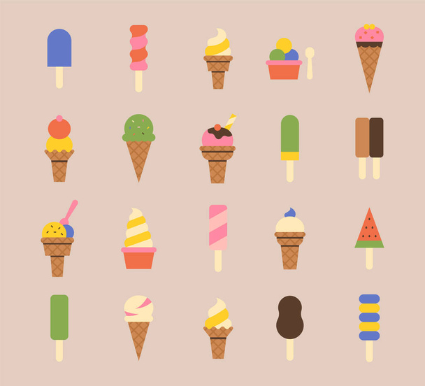 Varios iconos de helado en diferentes sabores. diseño plano estilo mínima ilustración vectorial. - Vector, Imagen