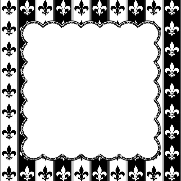 黒と白のフルール デ リス柄 embroi と織り目加工の生地 - 写真・画像