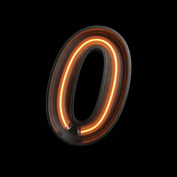Number 0, Alphabet made from Neon Light with clipping path. 3D illustration - Фото, изображение
