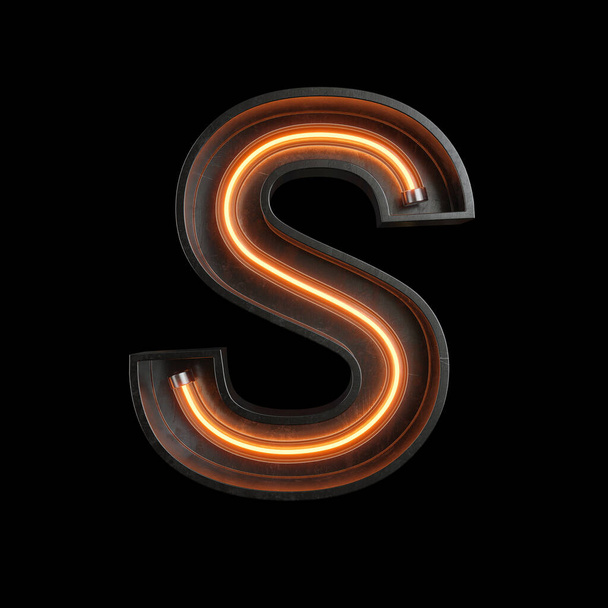 Neon světlo abeceda S s ořezovou cestou. 3D obrázek - Fotografie, Obrázek