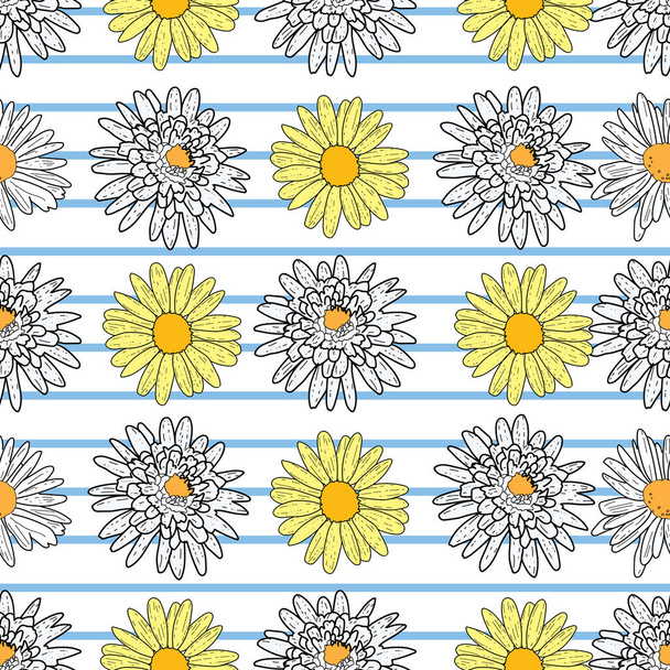 Vector white background daisy flowers and wild flowers. Seamless pattern background - Vektor, obrázek