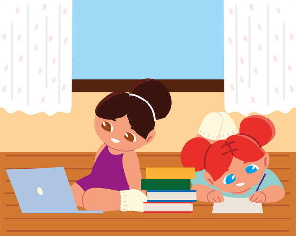 Mädchen mit Laptop und Büchern - Vektor, Bild