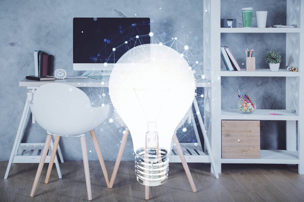 Double exposure of bulb and office interior background. Concept of idea. - Фото, зображення