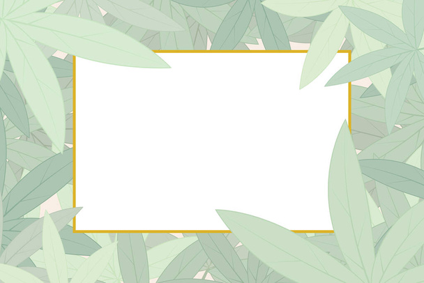 Zöld meghívó kártya design keret a központban körülvéve pasztell levelek. - Vektor, kép