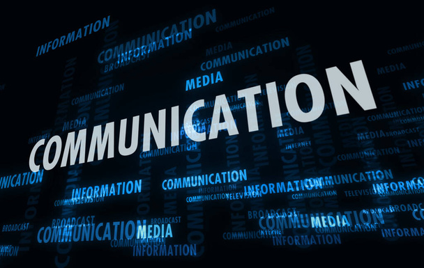 Communication information and media abstract concept. broadcast, internet and television text 3d illustration. - Foto, Imagen