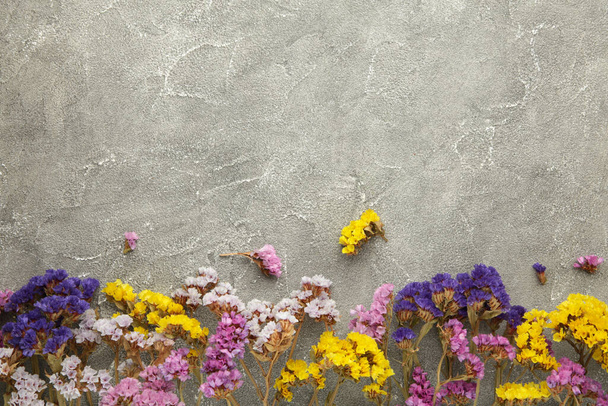 Flowers composition. Gypsophila flowers on grey background. Spring, summer concept. Flat lay - Valokuva, kuva