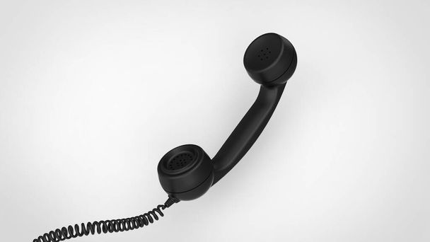 Černý retro starý telefon sluchátko přes bílé pozadí 3d vykreslení obrazu - Fotografie, Obrázek