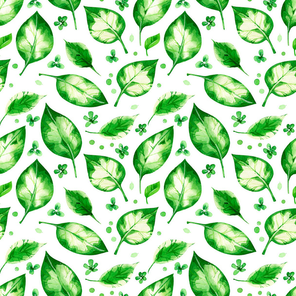 Watercolor seamless pattern. Delicate tropical leaves isolated on white background. For fabric, paper, and other designer - Foto, Imagem