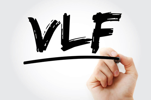 VLF - Very Low Frequency Akronym mit Marker, Hintergrund zum Technologiekonzept - Foto, Bild