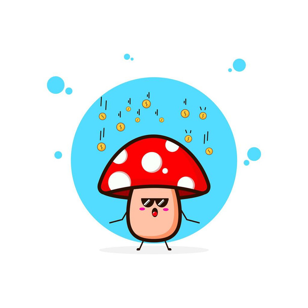 Red mushrooms rain of coins cute character illustration - Vector, Image