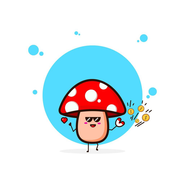 Red mushrooms with magnet coin cute character illustration - Vector, Image
