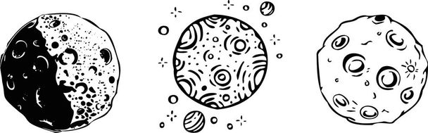 Black and white illustration space set vector, moon. Vector illustration - Vector, Image