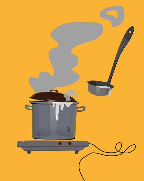 Kitchen. A saucepan on the stove. Vector.  - Vector, Image