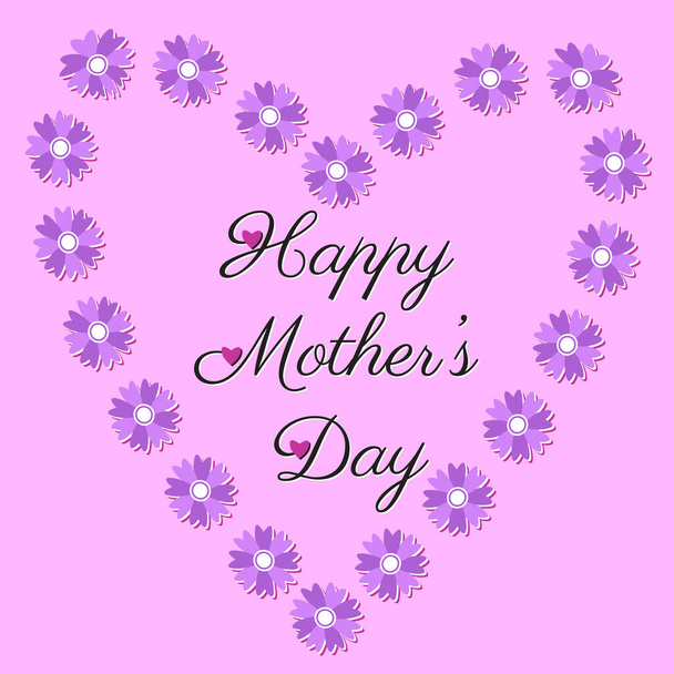 Mother's day on pink background. Handwritten text Happy Mother's Day inside floral frame. Heart contour framed by flowers. Elegant lettering. Pink banner. Handmade calligraphy. Vector illustration. - Vector, Image
