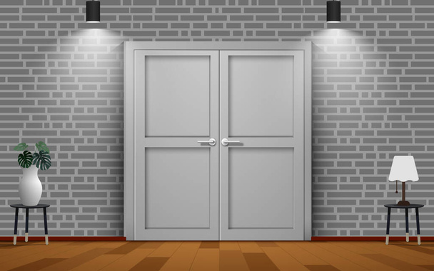 λευκή πόρτα με φώτα στο σαλόνι - Διάνυσμα, εικόνα