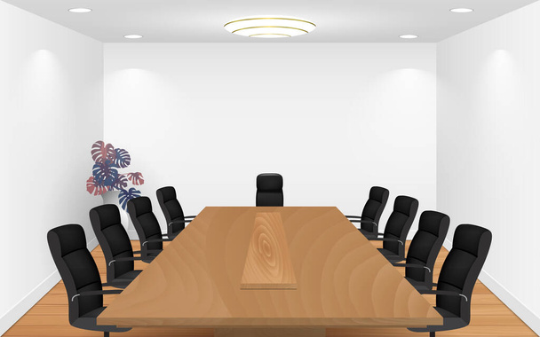 wooden conference table and chairs in the white room - Vector, Image