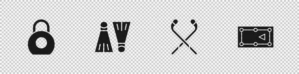 Kettlebell, yüzmek için lastik yüzgeçler, buz hokeyi sopaları ve bilardo masası ikonu. Vektör - Vektör, Görsel