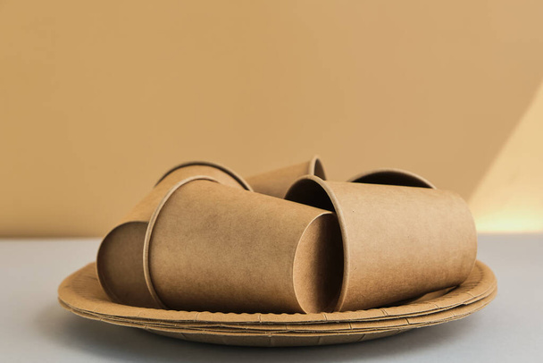 environmentally friendly. Recycling or the concept of zero waste, made from disposable cardboard glasses. - Photo, Image