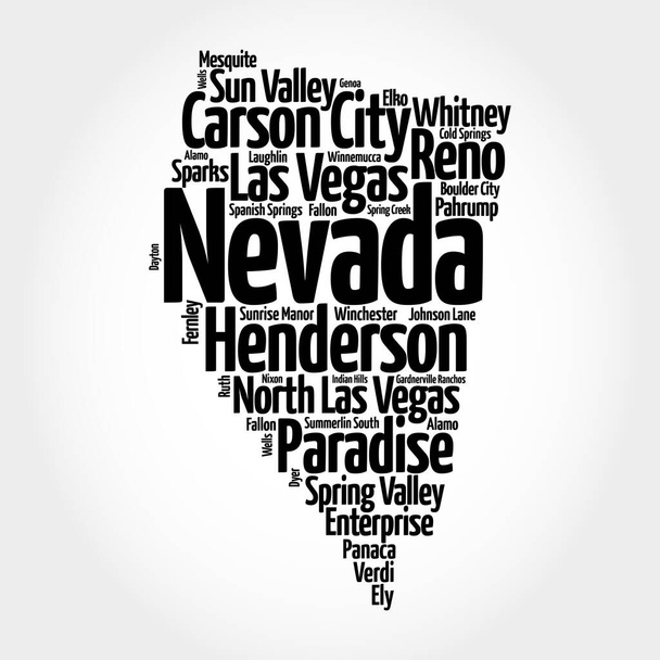 List of cities in Nevada USA state, map silhouette word cloud map concep - Photo, Image