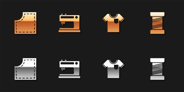 Набор швейных платков, машинки, футболки и значка "Тройка". Вектор - Вектор,изображение