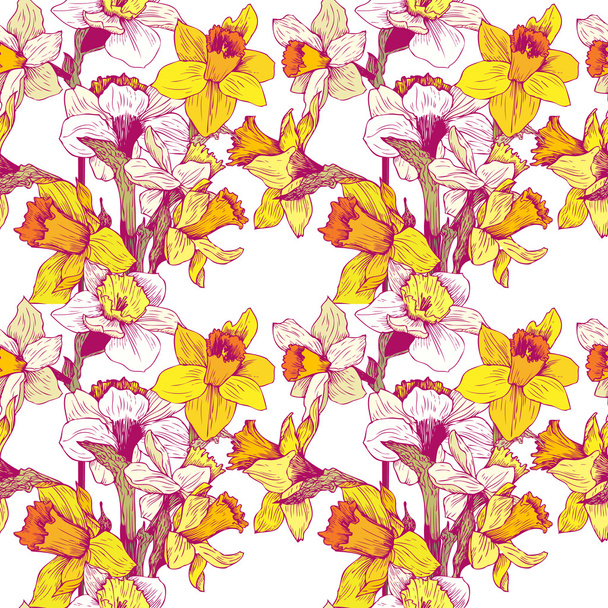 vector seamless floral pattern with narcissuses - Διάνυσμα, εικόνα