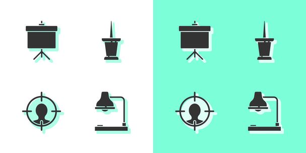 Set Table lamp, Chalkboard with diagram, Head hunting concept and Push pin icon. Vector - Vector, Image