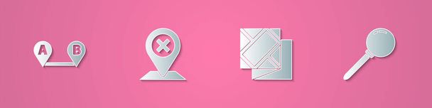 Set paper cut Route location, Location, Folded map and Push pin icon. Paper art style. Vector - Vector, Image