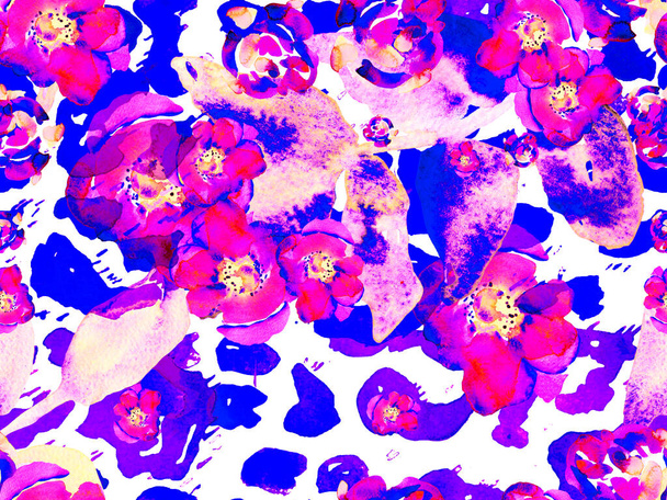 Acquerello Rose, Peonia e foglie modello senza soluzione di continuità. Summer Blossom Background. Peonie Eco Rapport vintage. Costumi da bagno esotici di design. Illustrazione floreale botanica blu e indaco. - Foto, immagini