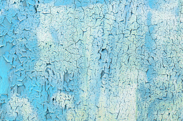 Old flaky paint on a metal surface. Blue grunge texture - Fotoğraf, Görsel