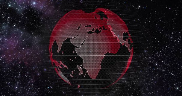Red Earth Concept of Global Warming. Big data 3d Earth. Binary code surrounding globe rotating. Retro digital Earth. Digital data globe,abstract 3D rendering of data network surrounding planet earth. - Photo, Image