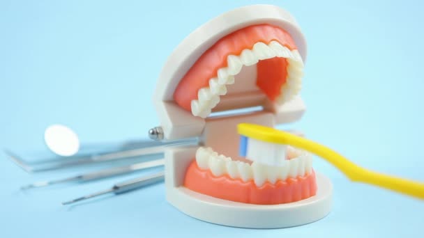 Cuidados da cavidade oral. como escovar adequadamente os dentes com uma escova de dentes - Filmagem, Vídeo