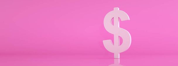 icono del dólar sobre fondo rosa, 3d render, maqueta panorámica - Foto, imagen