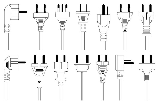 Abbildung der verschiedenen Stecker isoliert auf weiß - Vektor, Bild