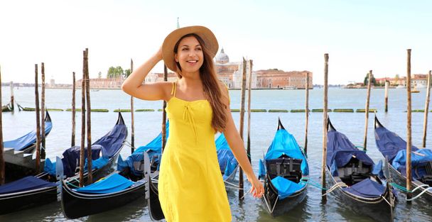 Smiling young tourist woman in Venice, Italy - Photo, Image