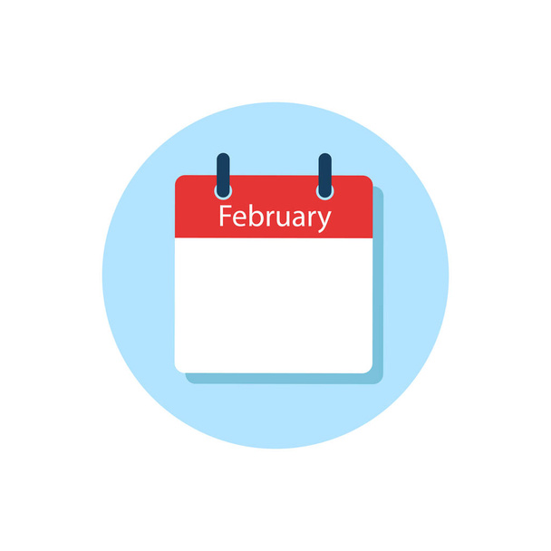 weißes Tageskalender-Symbol Februar in flachem Design. einfach zu bearbeitende isolierte Vektorabbildung. - Vektor, Bild