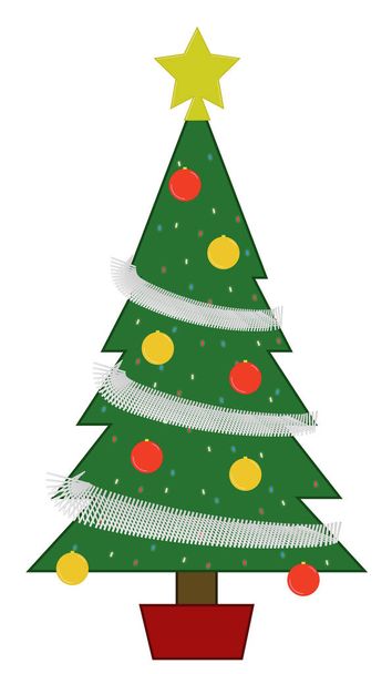 A díszített karácsonyfa grafikai illusztrációja ikonként, logóként vagy webes dekorációként történő felhasználásra - Fotó, kép