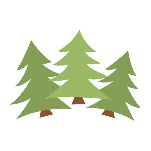 Vektör yeşil çizgi film köknar ağacı seti. Orman ya da orman her zaman yeşildir. Noel ağacı çizgisi resim simgesi - Vektör, Görsel