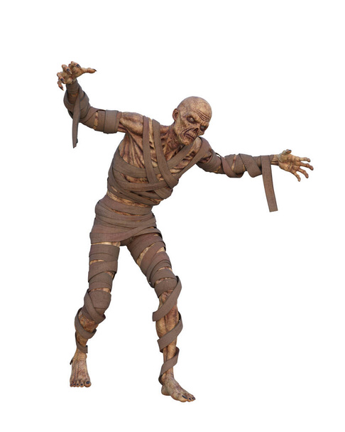 Fantasy mummy monster in attacking pose. 3d illustration isolated on a white background. - Photo, Image