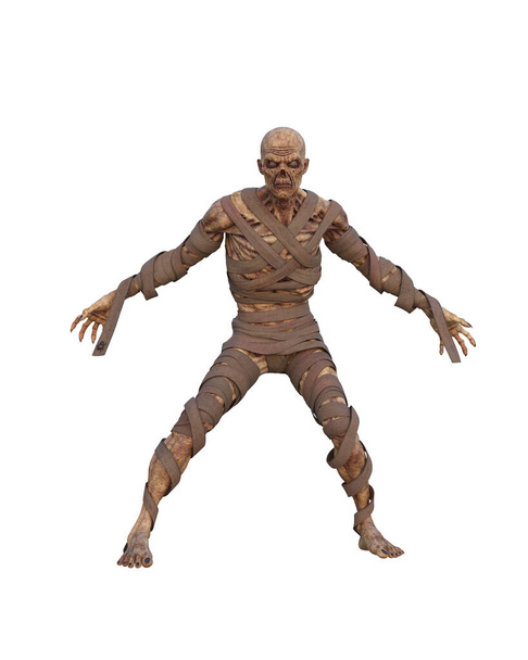 Fantasme momie monstre debout avec les bras écartés. Illustration 3D isolée sur fond blanc. - Photo, image