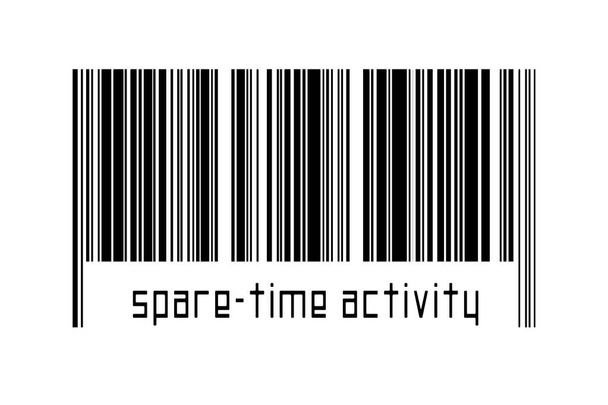Čárový kód na bílém pozadí s nápisem volnočasové aktivity níže. Koncepce obchodování a globalizace - Fotografie, Obrázek