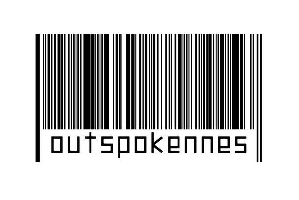 Código de barras sobre fundo branco com a inscrição outspokenness abaixo. Conceito de comércio e globalização - Foto, Imagem