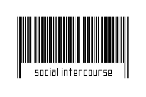 Barcode op witte achtergrond met inscriptie sociale geslachtsgemeenschap hieronder. Begrip handel en mondialisering - Foto, afbeelding